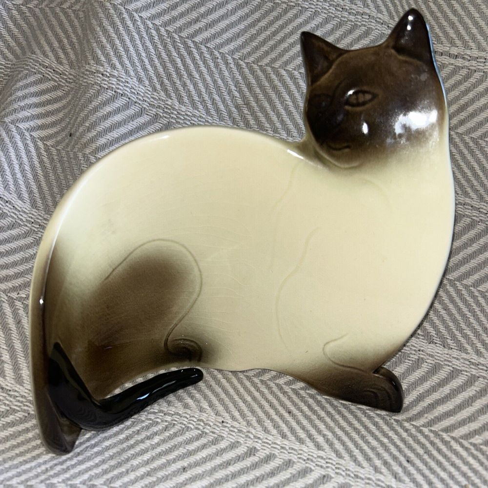 Vintage Seymour Mann Flat Curved Ceramic Siamese Cat‎ Figurine Made in Japan VTG